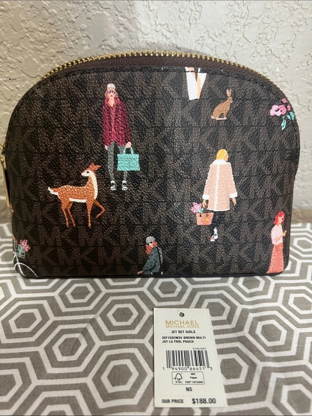 Michael Kors Jet set multi Brown JST LG travel Signature Pouch